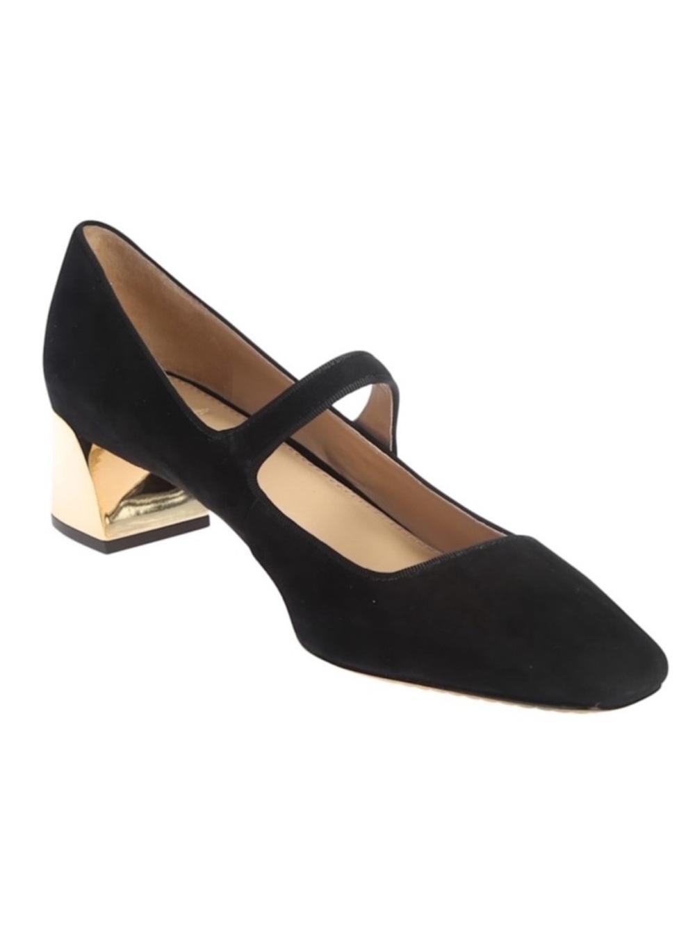 TORY BURCH Marisa Black Suede Mary Jane Gold Block Heel Pump - Picture 3 of 10